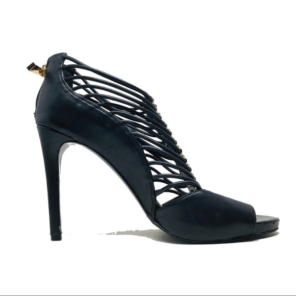 The Vince Camuto Black & Caged Gold Open Toe Heel - Picture 1 of 7